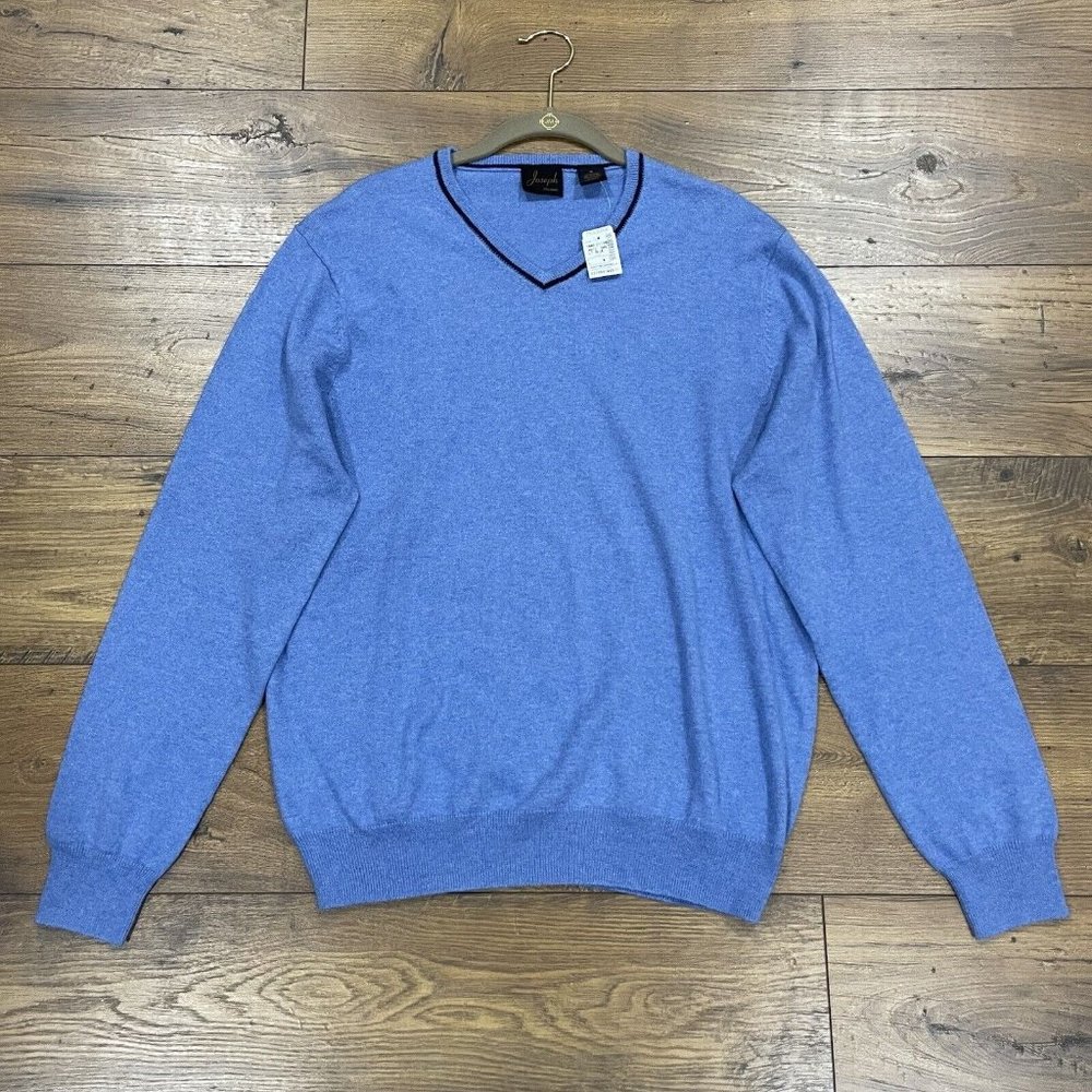 NEW Jos. A. Bank Sweater Mens Medium Blue Cotton Cashmere Pullover V-Neck NWT